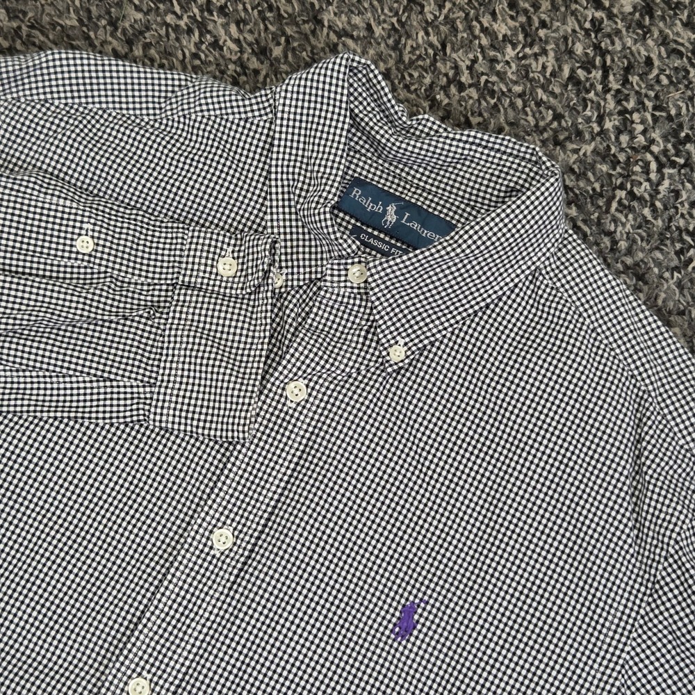 Ralph Lauren Mens Gingham Shirt Black White Classic Fit Long Sleeve Large L